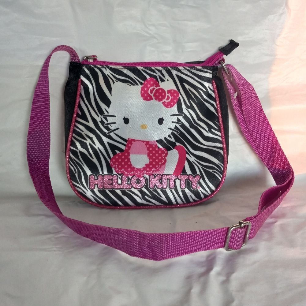 Hello Kitty Zebra Stripe Hot Pink Youth Purse Hand Bag Adjustable Strap …